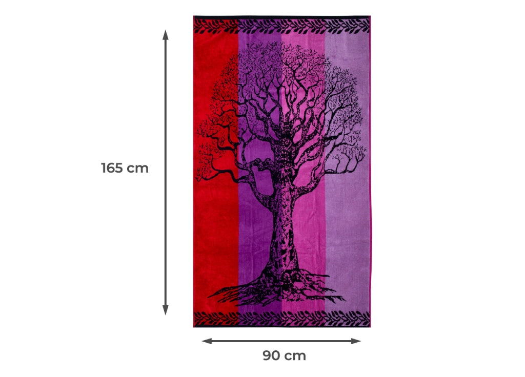 Telo Mare Jacquard Spugna Asciugamano Spiaggia Disegno Life Tree - Telo Mare - Viola
