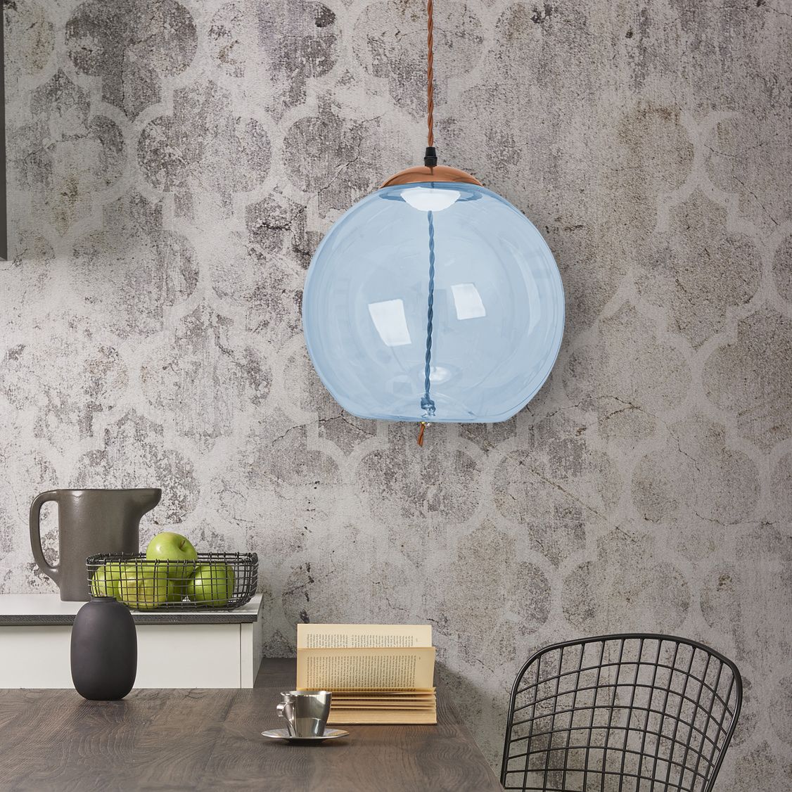 Lampada Led Da Soffitto Pensile Di Vetro Blu App445-cp