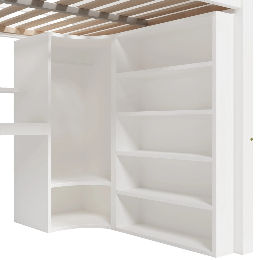 Letto a soppalco 140x200 cm con LED; armadio; scrivania e 3 cassetti bianco
