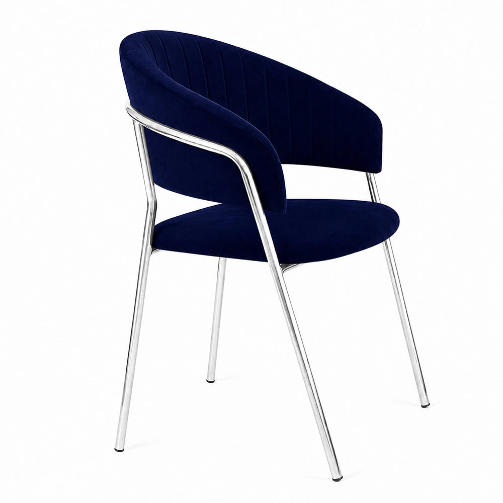 Sedie da pranzo set da 2 Aurelia in velluto blu notte con gambe in ferro cromato