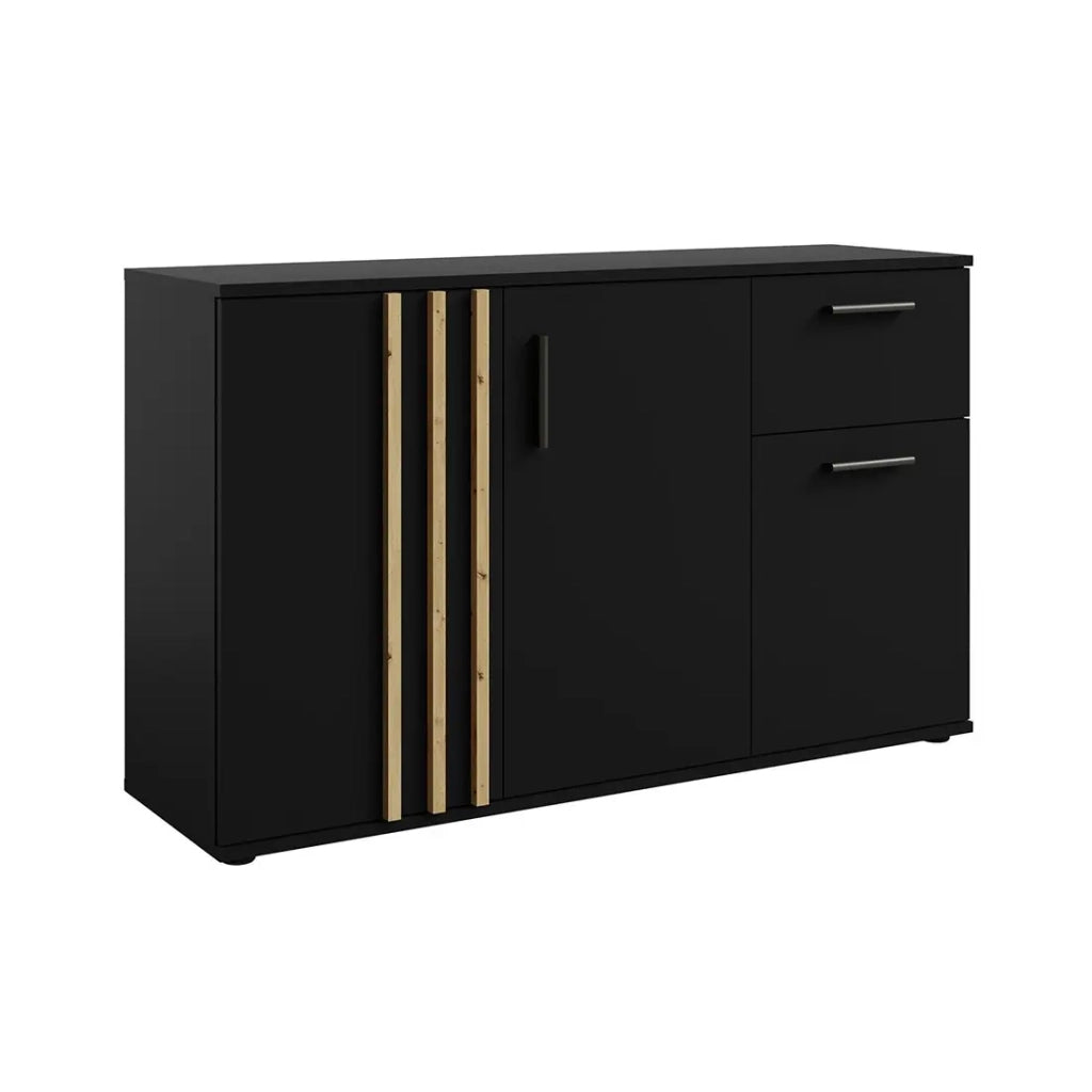 Cassettiera VARIA - 3 porte e 1 cassetto - Design moderno colore nero e rovere Artigiano
