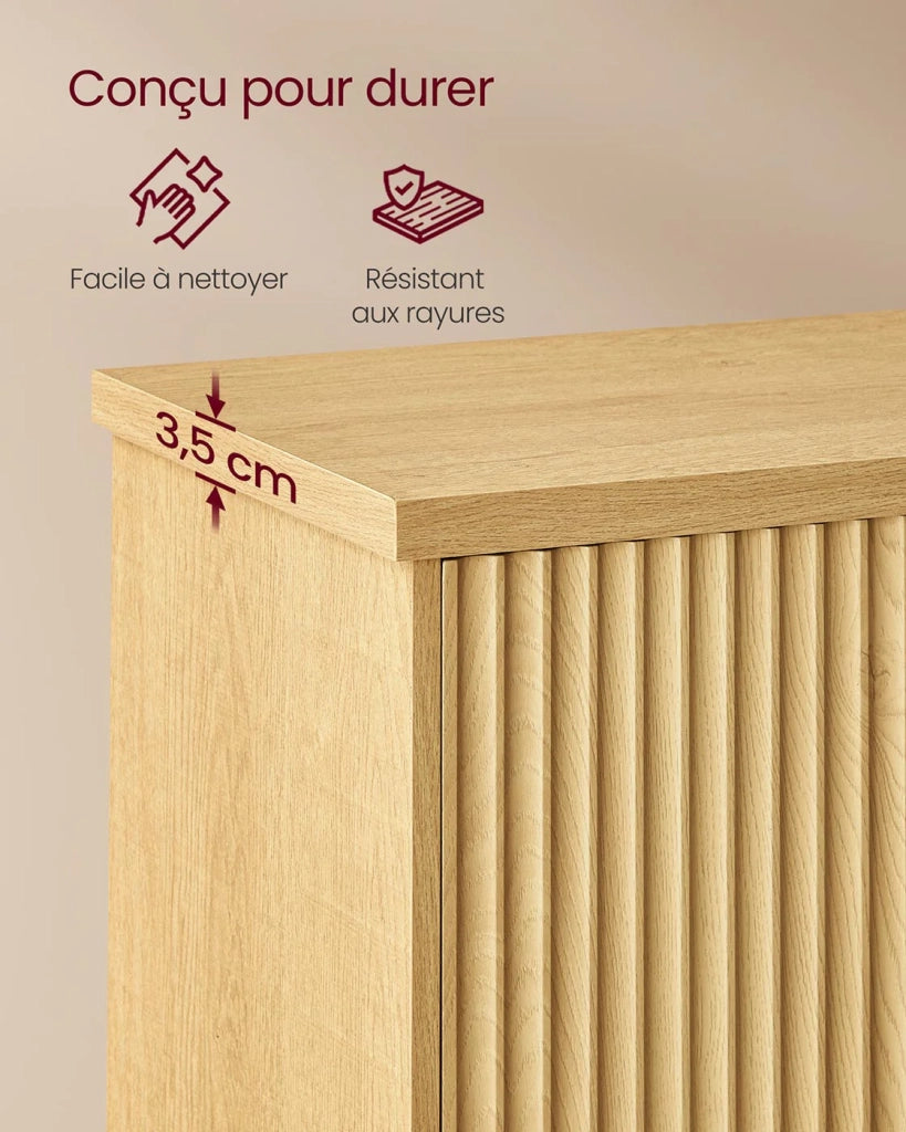 Mobiletto contenitore a buffet con ripiani regolabili 40 x 76 x 80 cm ante scanalate stile di transizione per cucina o sala da pranzo beige 12_0006349