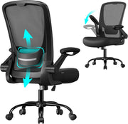 SONGMICS Sedia da Ufficio Girevole, Sedia di Rete da Computer Ergonomica, Supporto Lombare, Oscillante, Seduta 53 cm, Braccioli Pieghevoli, Nero OBN37BK
