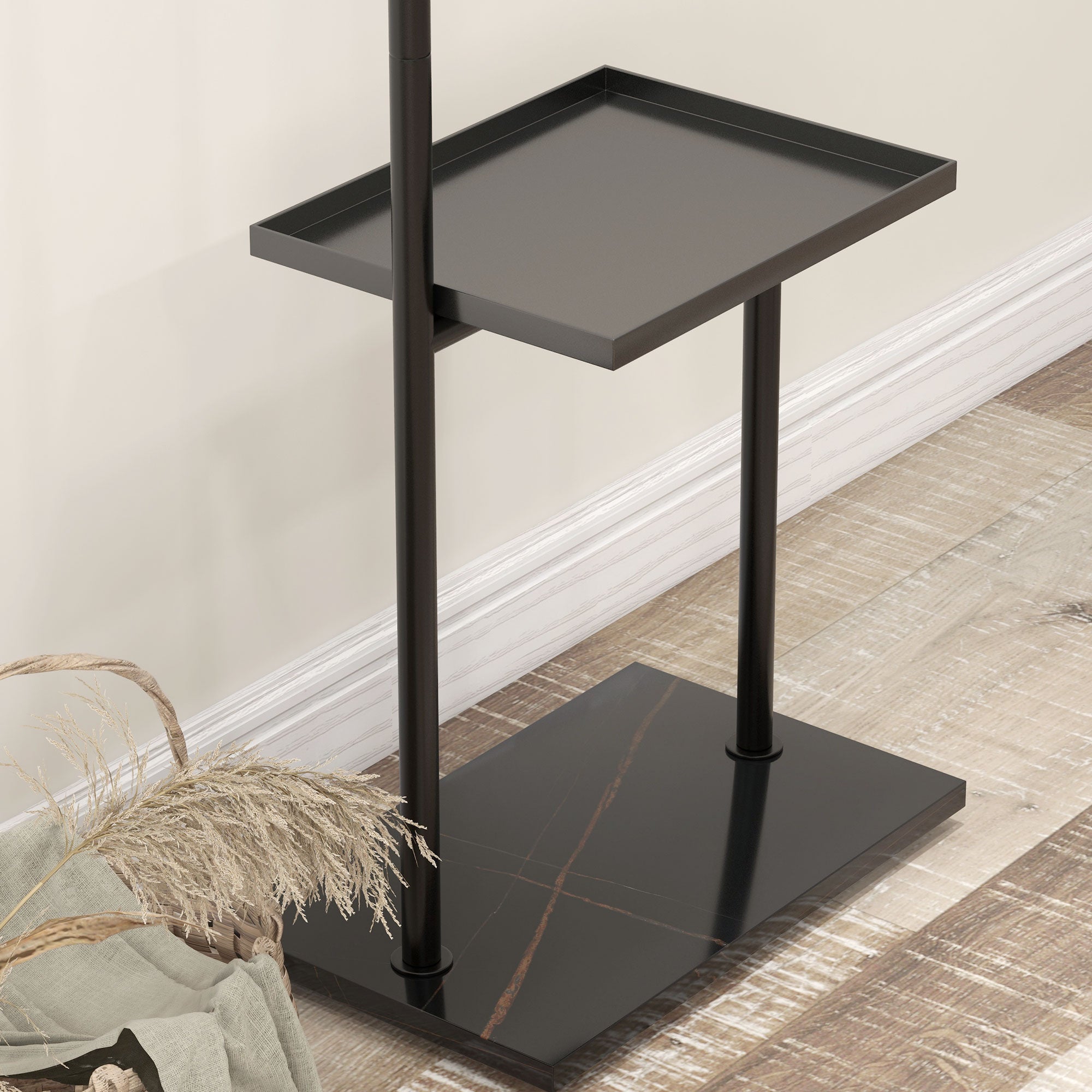 Appendiabiti da Terra a C 3 Ganci Ripiano e Base in Pietra Nero