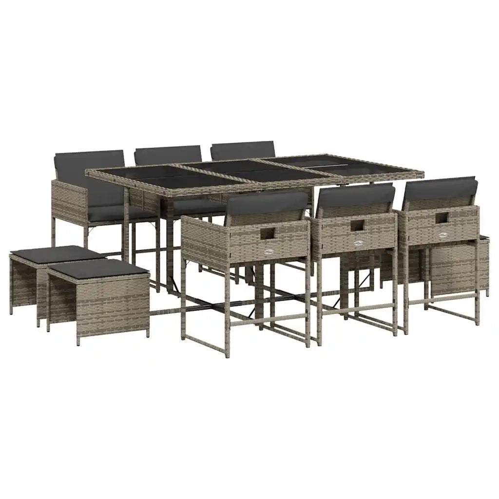 Set da Pranzo da Giardino 11pz con Cuscini in Polyrattan Grigio 3211328