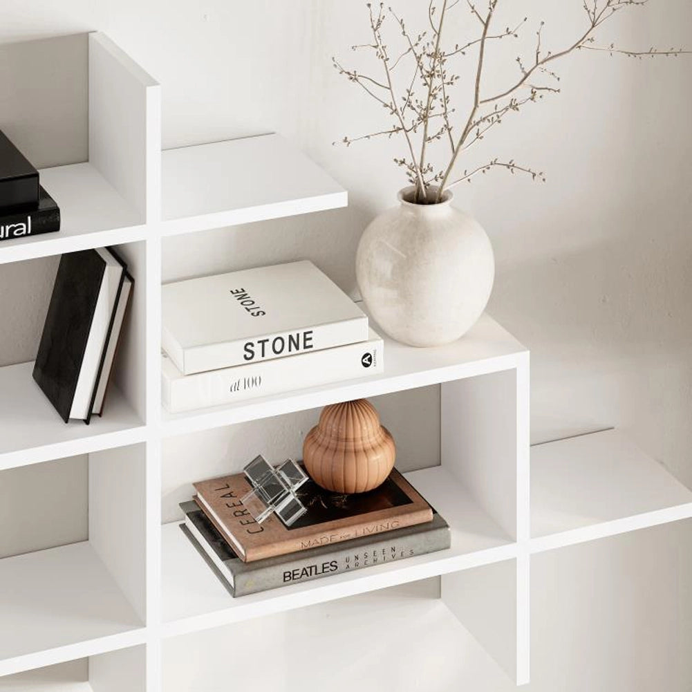 Mensola Libreria 3 Ripiani Geometrica in Legno Salvaspazio 150x82x22 cm Bianco