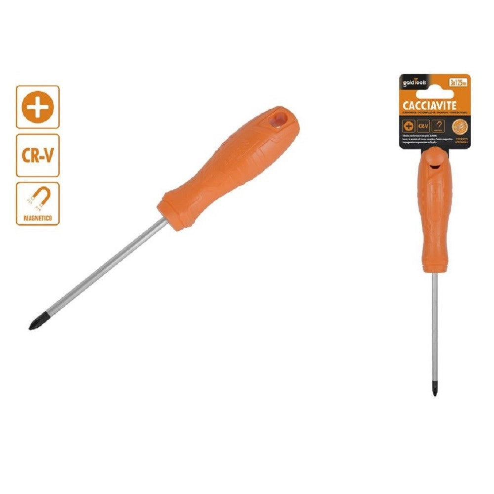 Trade Shop - Cacciavite Giravite 3 X 125mm Con Punta Magnetica A Croce In Acciaio Cr-v 97486 -