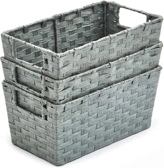 Set di contenitori di tessuto di carta da 3 - grigio - scatole di contenimento per accessori - 30 x 17 x 14 cm