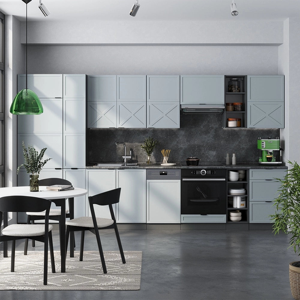 Cucina componibile Fame-Line Blu-grigio chiaro/Antracite 355 cm, PL Rovere Vicco