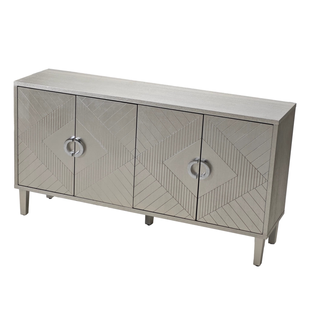 OKWISH Mobile Contenitore Contemporaneo con 4 Ante e Gambe in Pino, per Soggiorno Camera Cucina, MDF, 152 x 40 x 82.5 cm