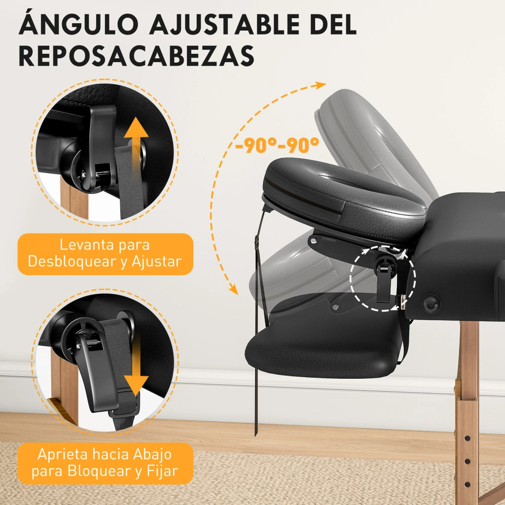 Letto reclinabile in legno con testiera regolabile e 3 zone massaggianti ¨C zephmum ¨C 215x60x62-89 cm nero