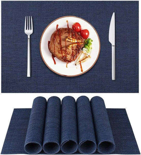 Set di 6 Piatte in Vinile Riciclabili Tessute per Tavola da Pranzo