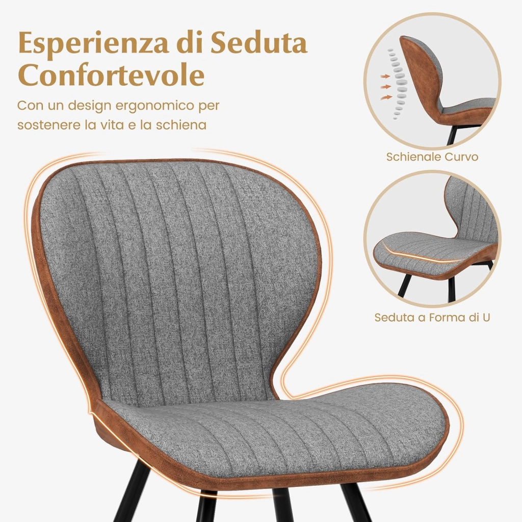 Set di 2 Sedie da Pranzo, Sedia da Pranzo Senza Braccioli, Sedia con Schienale Curvo, Piedini Antiscivolo, Sedia da Cucina con Gambe in Metallo, Portata 150 kg, 57 x 49 x 81 cm