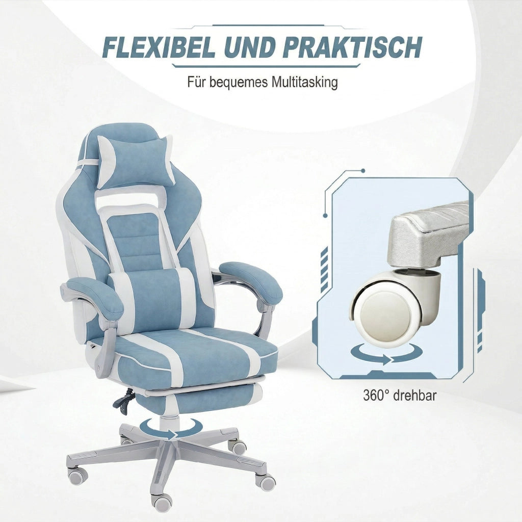 Sedia Gaming Ergonomica con Poggiapiedi ¨C Xylo ¨C Reclinabile Regolabile Blu 63x63x123cm