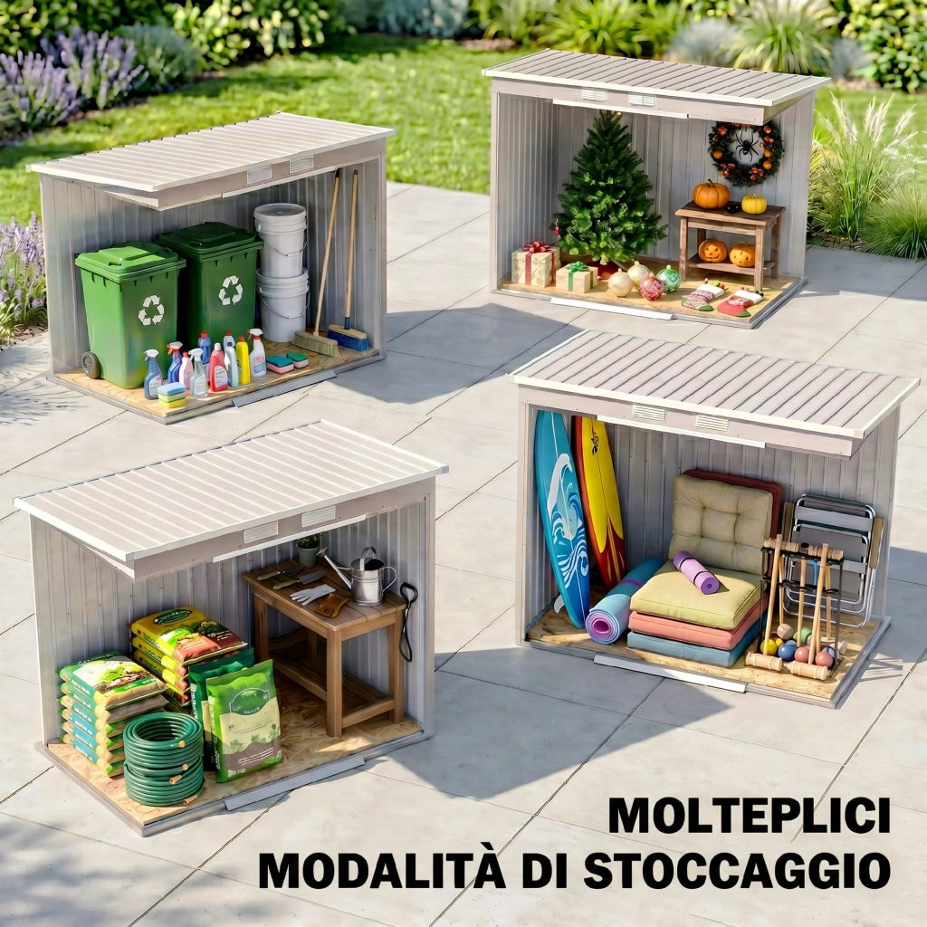 Capanno Attrezzi Giardino ¨C Xylo ¨C Acciaio Zincato, Tetto Inclinato, 2 Ingressi, 213x130x172 cm, Grigio