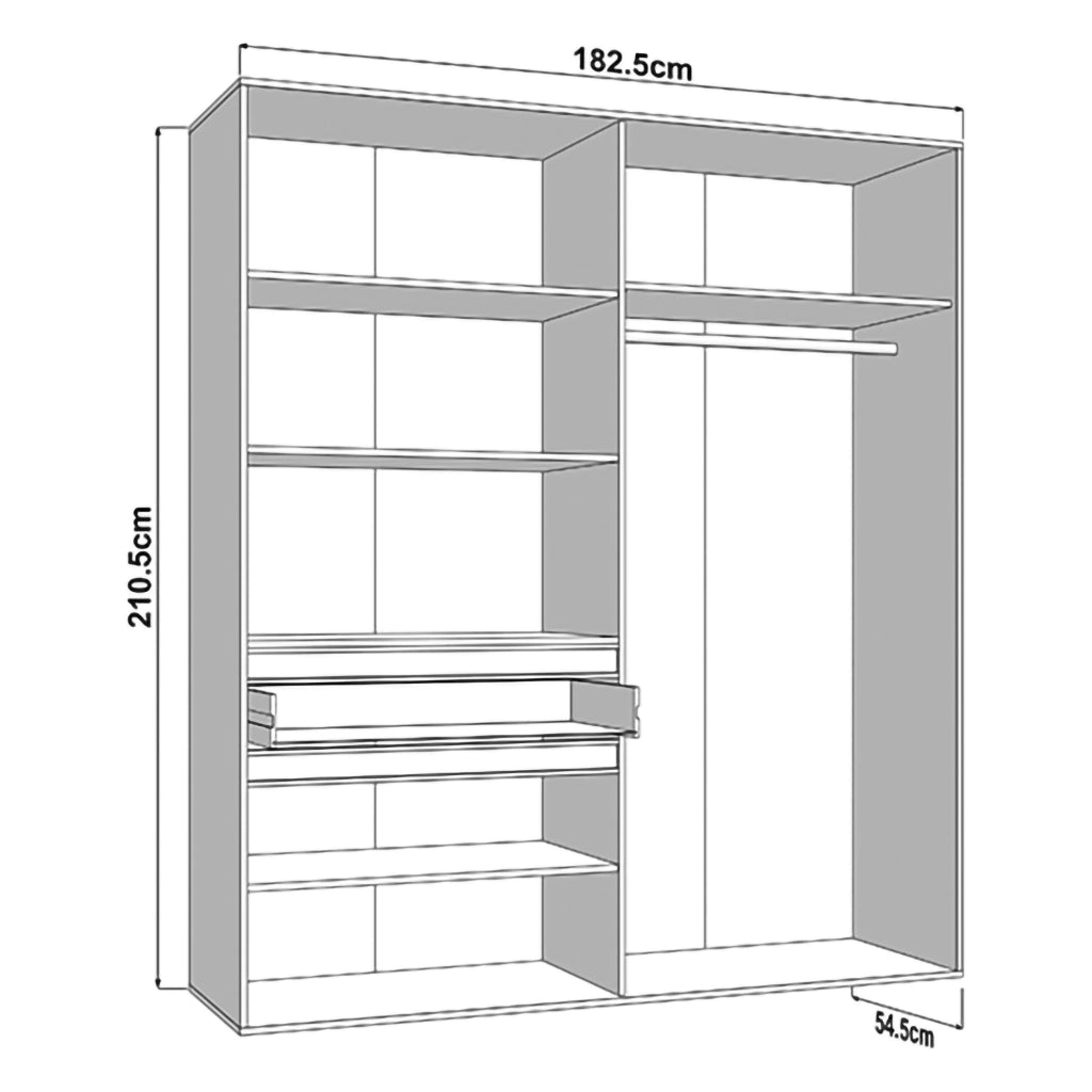 Armadio Camera da Letto Pai, Guardaroba Grande un Cassetto, 183x211h cm Bianco Crema