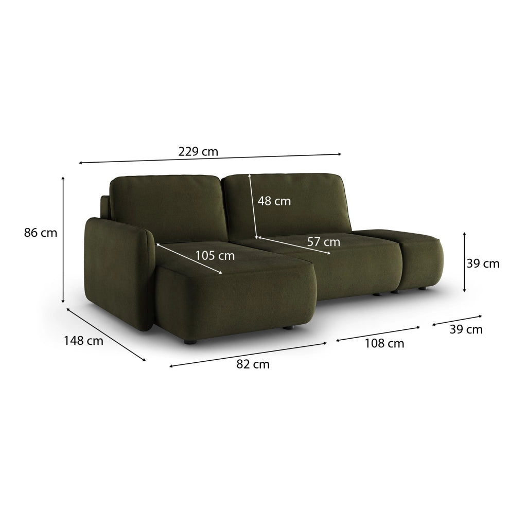 Rezzo, Divano Letto con Penisola Contenitore, 229x148 cm Verde