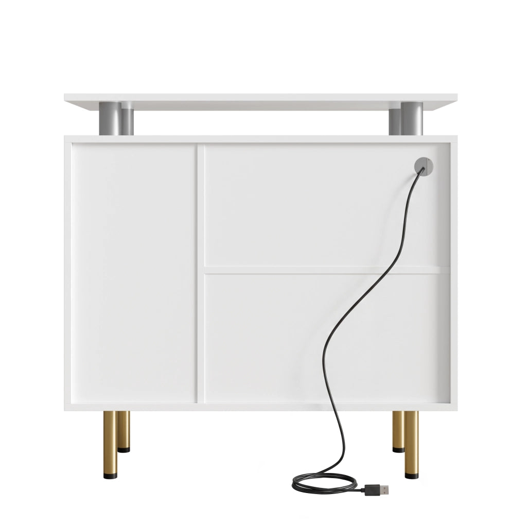 Madia moderna con illuminazione LED, 2 ante in vetro, 2 cassetti e 1 anta, bianca, 80 x 35 x 80 cm