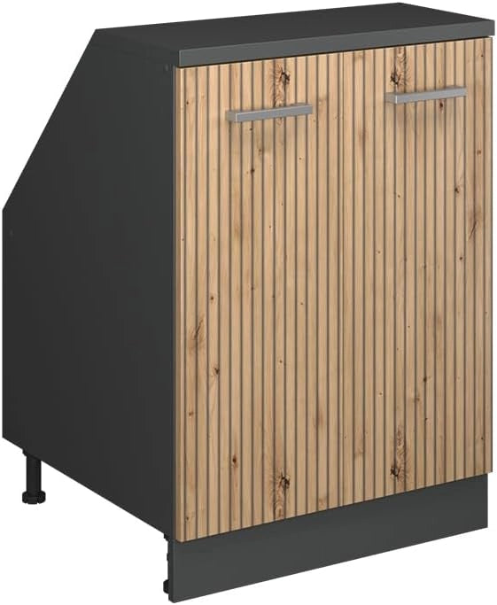 Mobile sottotetto Rion, Rovere artigianale, 60 x 81.6 cm con 2 porte, carcassa 60 cm profondità, adatto per il salvaspazio sotto tetti spioventi