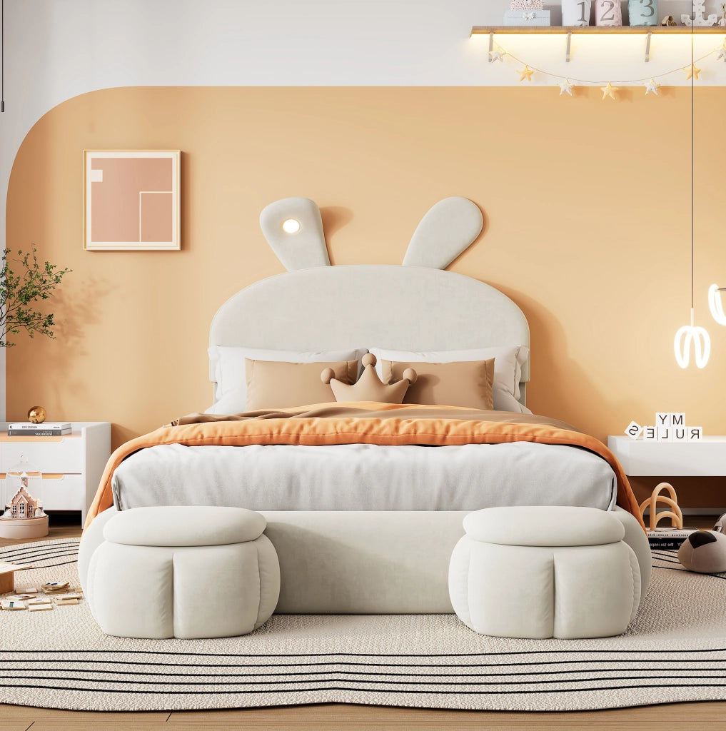 Letto imbottito con contenitore e LED, velluto beige, 140x200 cm