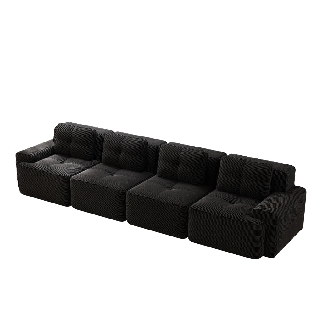 divano modulare da salotto con seduta profonda; schiuma 32D; base antiscivolo; ampi braccioli; in corduroy nero