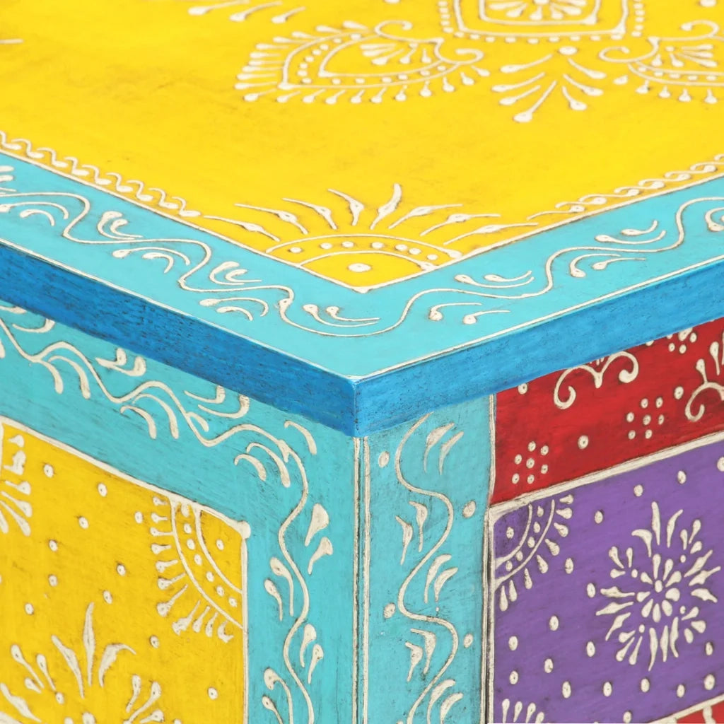 Comodino Dipinto a Mano-Tavolino da notte 40x30x50 cm in Legno Massello di Mango 635972