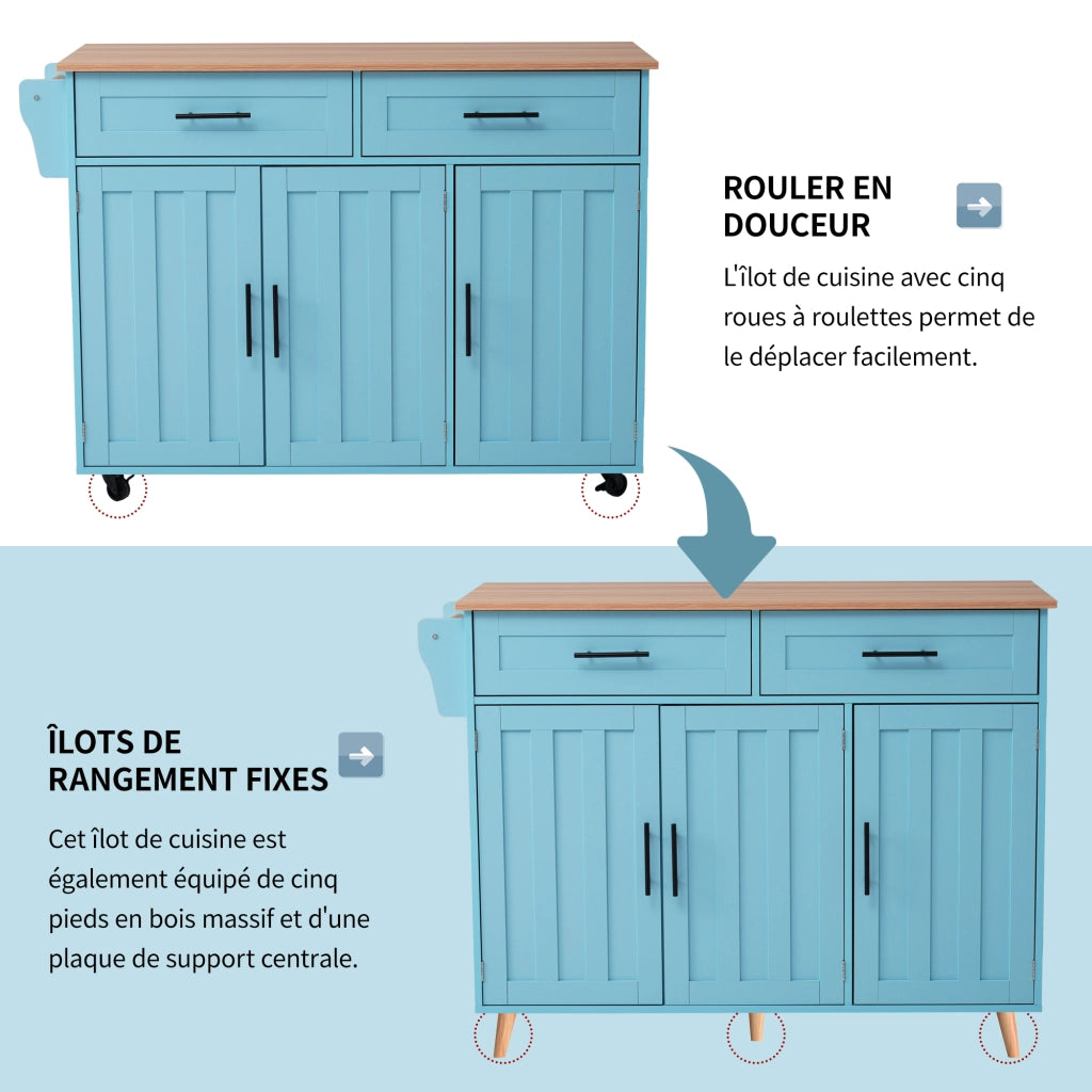 CARRELLO DA CUCINA 129x71x91,5 cm Blu MDF con piano ribaltabile