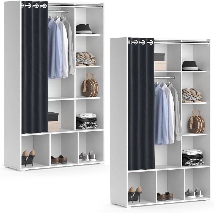 Armadio multifunzione Luigi, Bianco, 38 x 178.1 cm con binario per tendeper uno stoccaggio flessibile