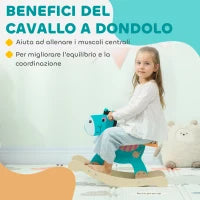 Cavallo a Dondolo a Forma di Asino per Bambini con Base Larga, in Legno, 59x27x43 cm, Verde Scuro e Arancione