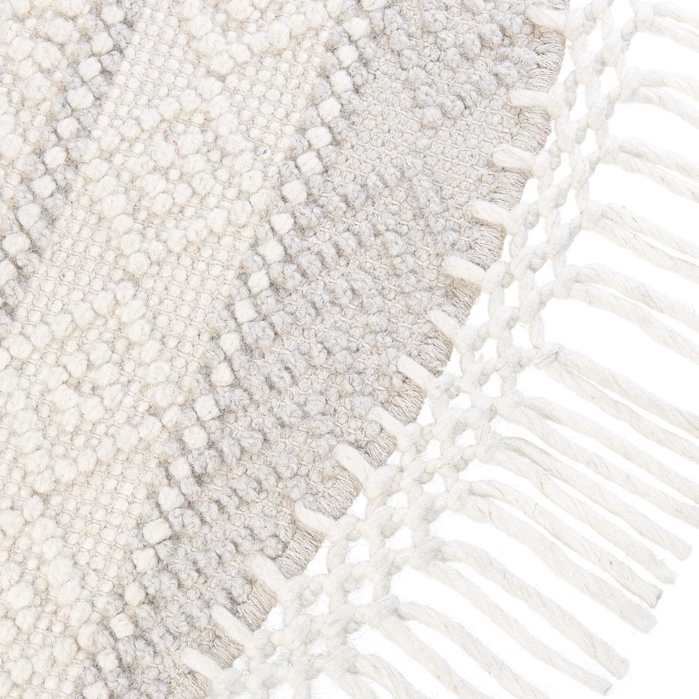 Tappeto Beige Lana Poliestere ⌀ 140 cm Tessuto a mano a trama piatta con frange Motivo geometrico