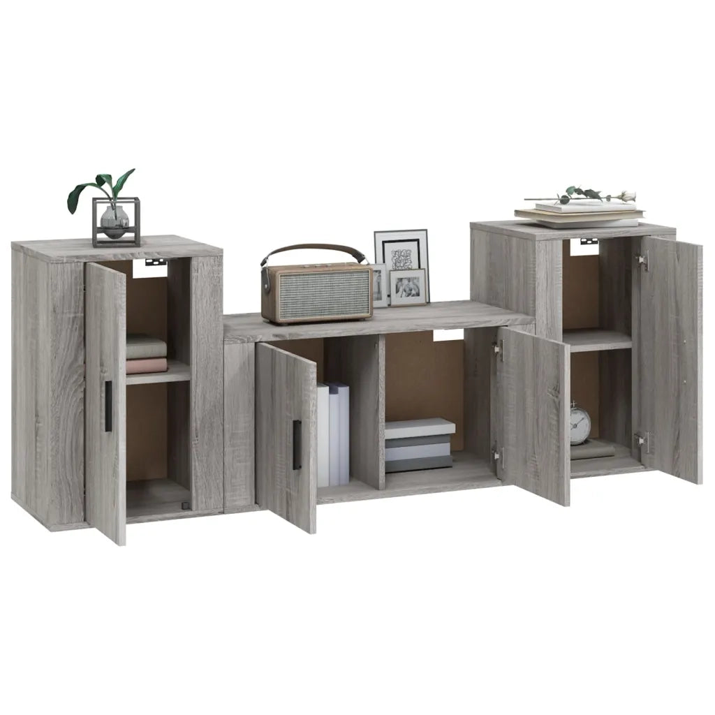 Set Mobili Porta TV 3 pz-Set di 3 Credenza per TV Grigio Sonoma in Legno Multistrato 723707