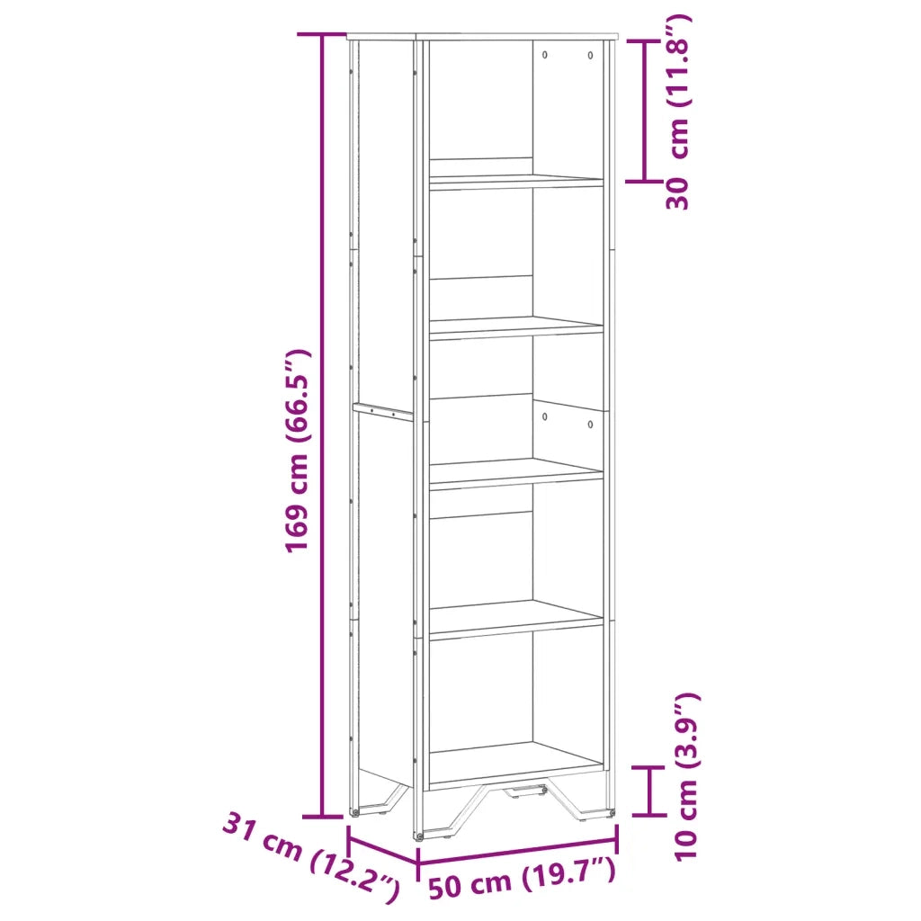 Libreria-Scaffale per Libri-Mobile di Stoccaggio Grigio Sonoma 50x31x169 cm in Legno Multistrato