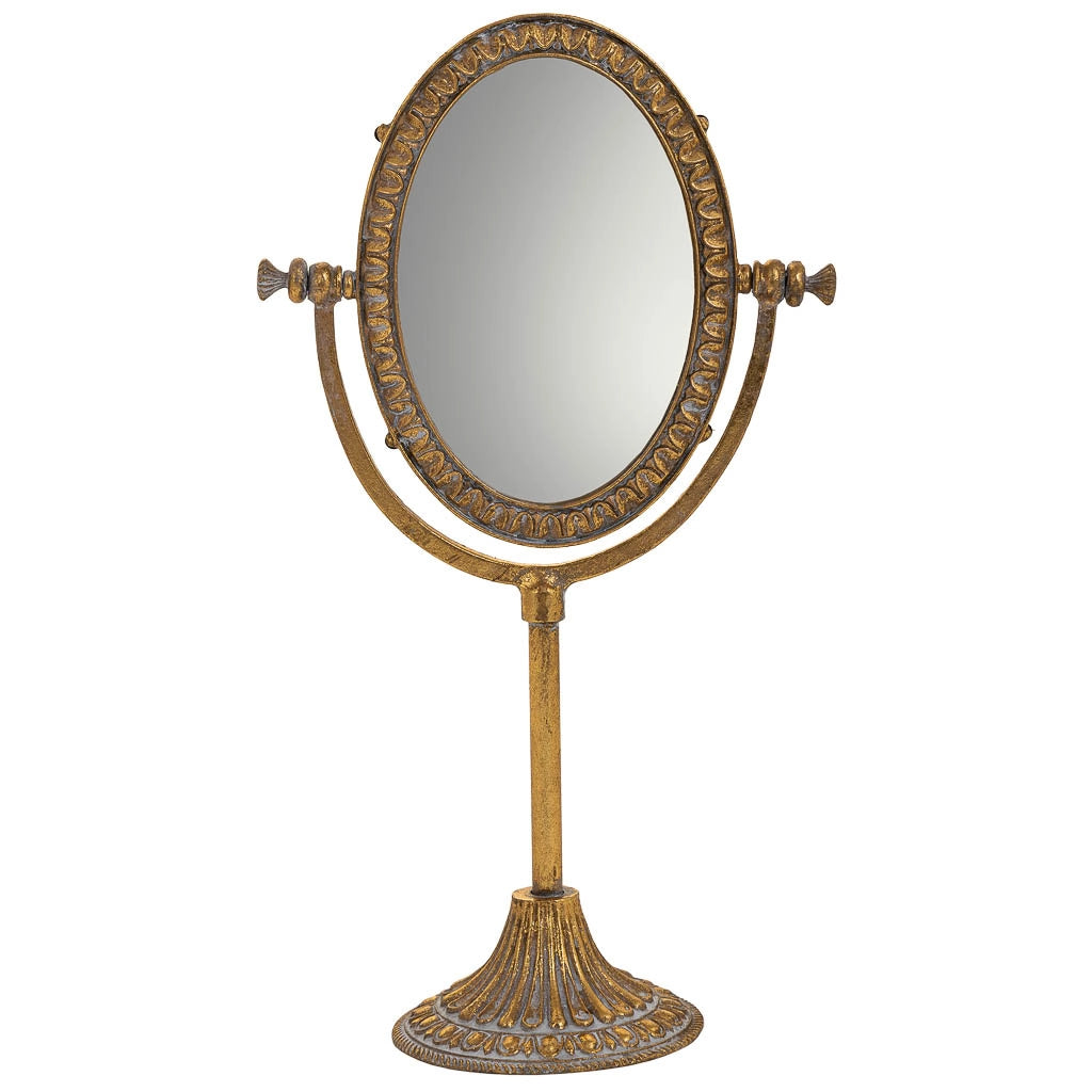 Specchio cosmetico in resina con supporto dorato 17x9,5x30,5h