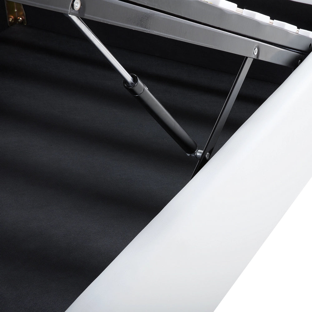Letto singolo in ecopelle bianca con struttura imbottita da 90 x 200 cm con rifiniture per la testa dei chiodi contenitore