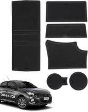 Antislipmatten per Peugeot 208 e-208 2008 e-2008 2020-2024 2025, 6 pezzi di gomma per console centrale, cassetto portaoggetti, contenitore per bicchieri, vano portaoggetti integrato, vano braccio, nero