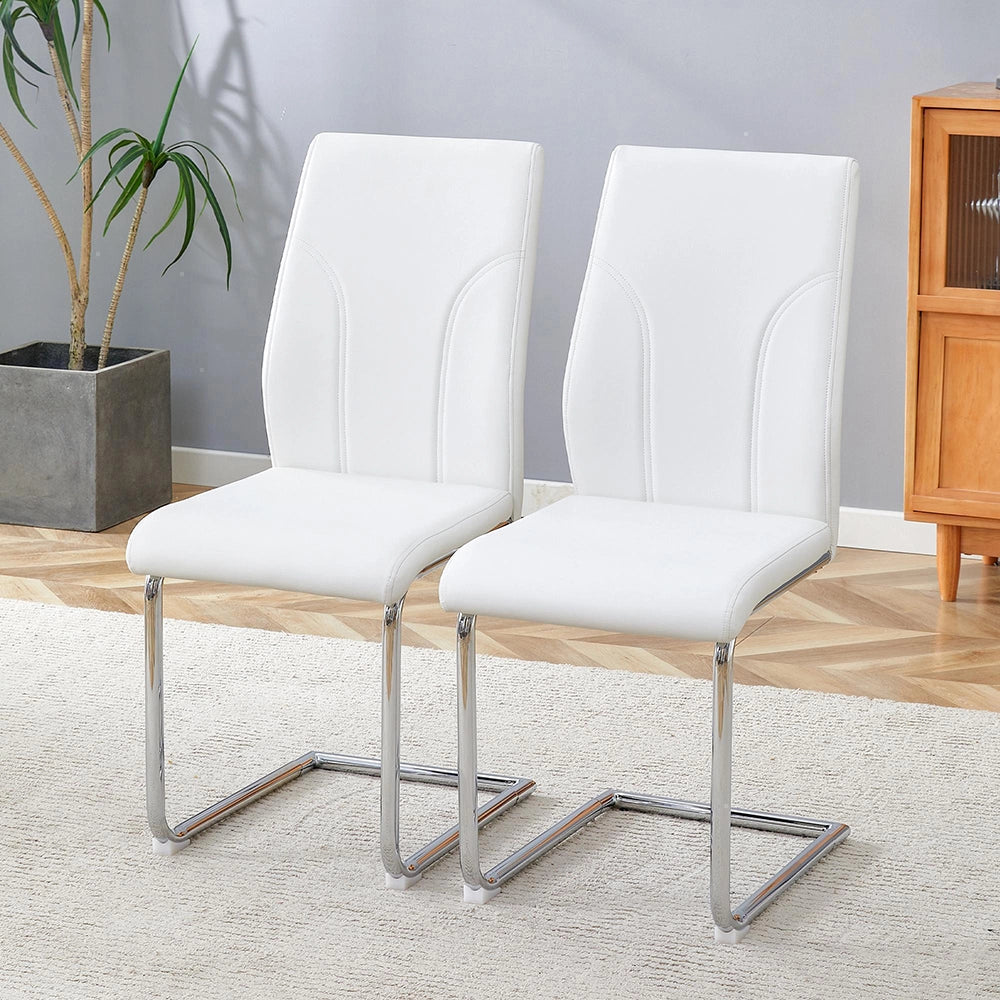 Set 2 sedie da pranzo - Xylo - PU bianco gambe argento