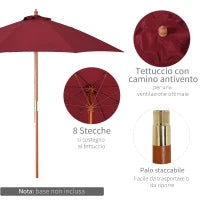 Ombrellone da Giardino 2.5x2.5 m con Tettuccio Antivento in Poliestere Rosso e Palo in Legno