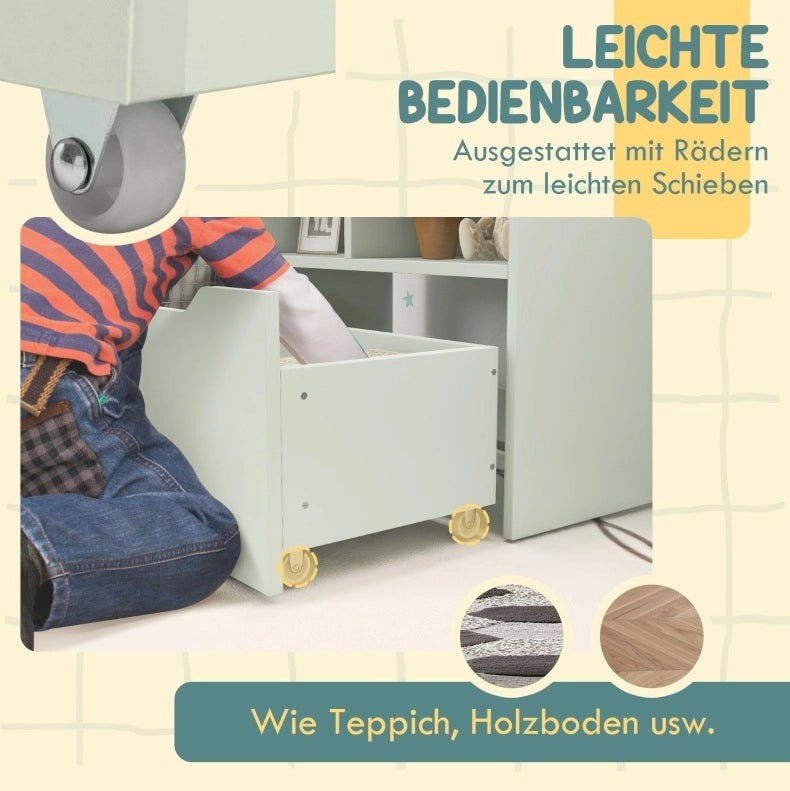 Libreria per bambini verde con cassetto e vani aperti 60 x 29,9 x 90 cm