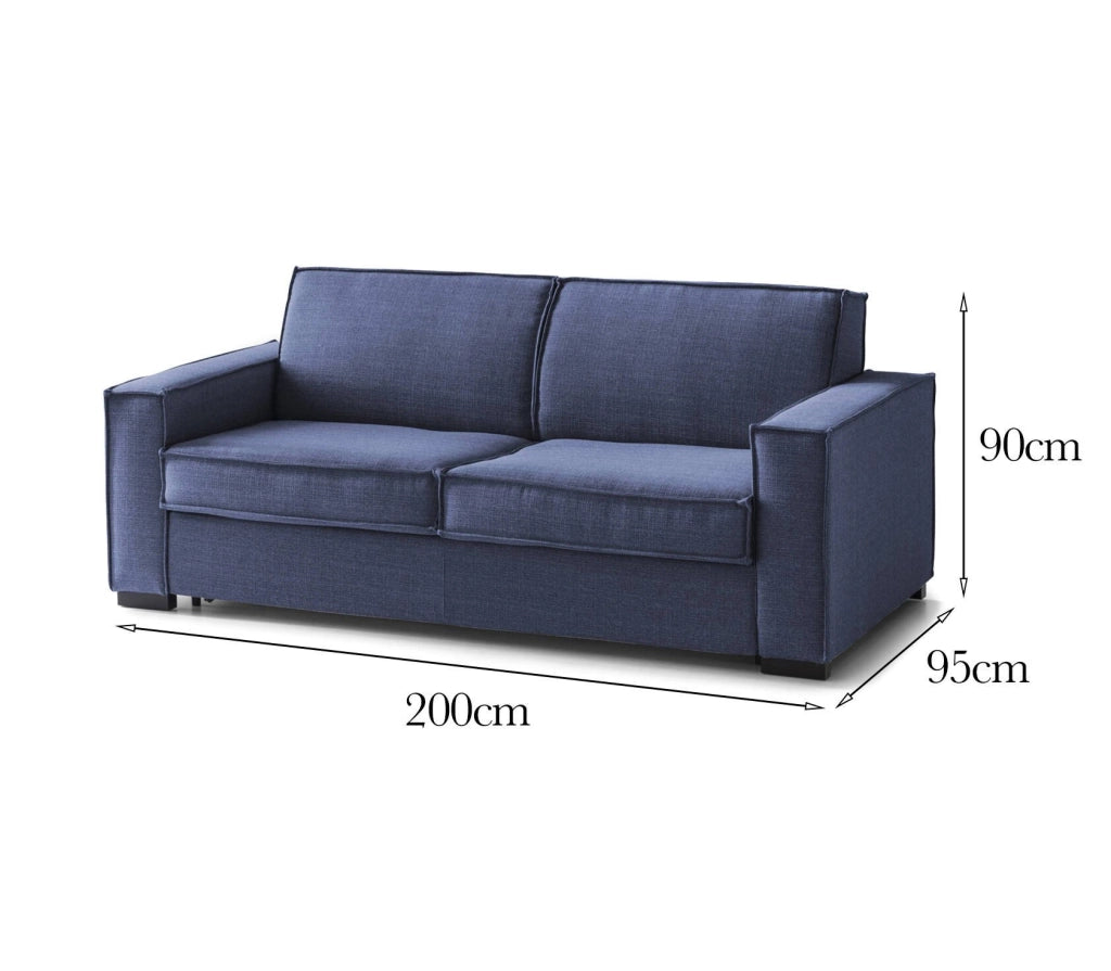 Divano fisso Abernathy, Divano a 3 posti, Made in Italy, SofÒ  Soggiorno in tessuto, con Braccioli slim, cm 200x95h90, Blu