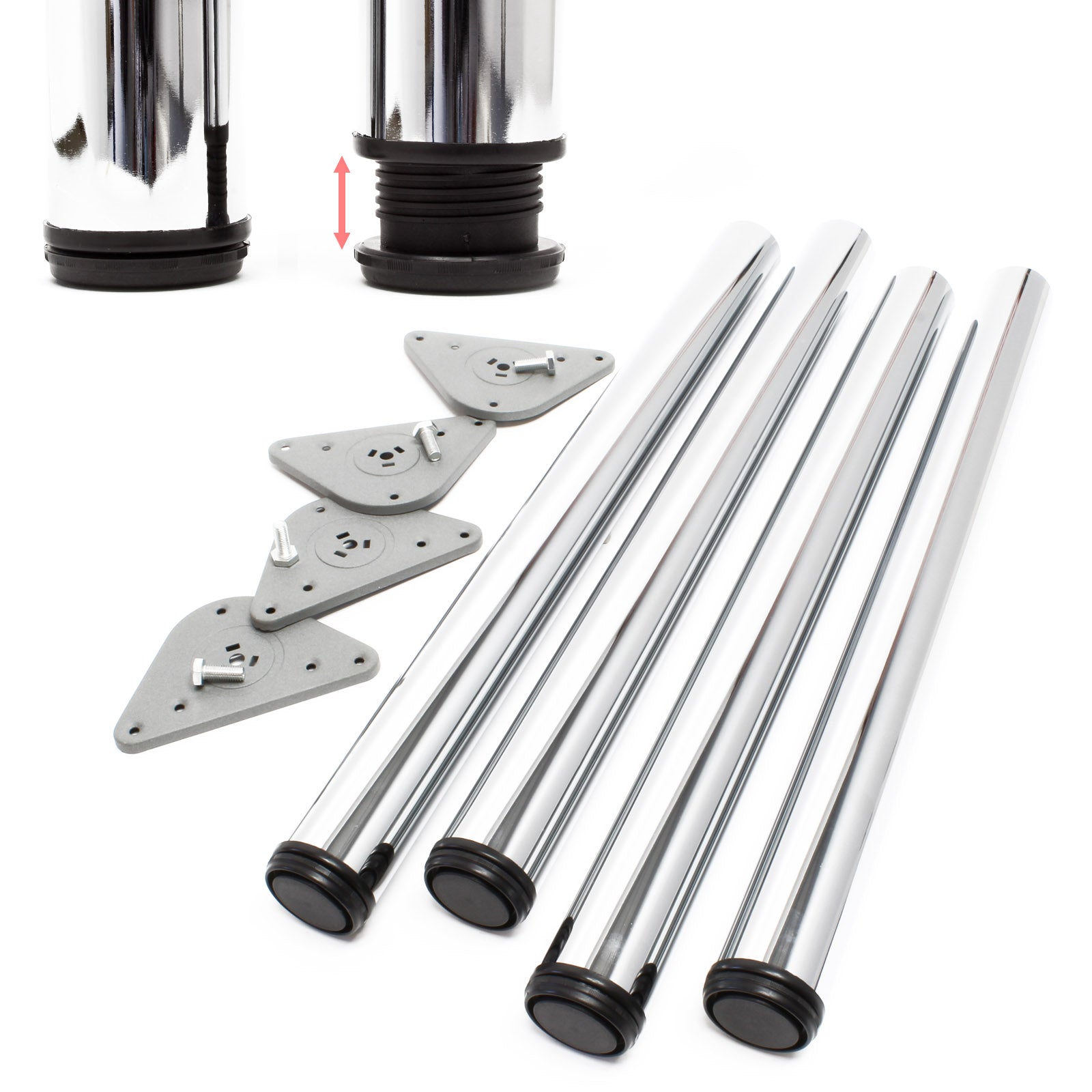 Set 4 gambe per tavolo regolabili in acciaio inox cromato Ø 60mm 1100mm Piedi per mobili