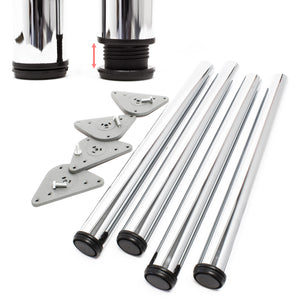 Set 4 gambe per tavolo regolabili in acciaio inox cromato Ø 60mm 1100mm Piedi per mobili