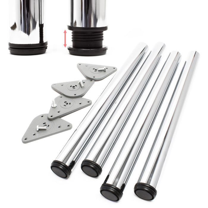 Set 4 gambe per tavolo regolabili in acciaio inox cromato Ø 60mm 1100mm Piedi per mobili