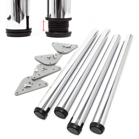 Set 4 gambe per tavolo regolabili in acciaio inox cromato Ø 60mm 1100mm Piedi per mobili