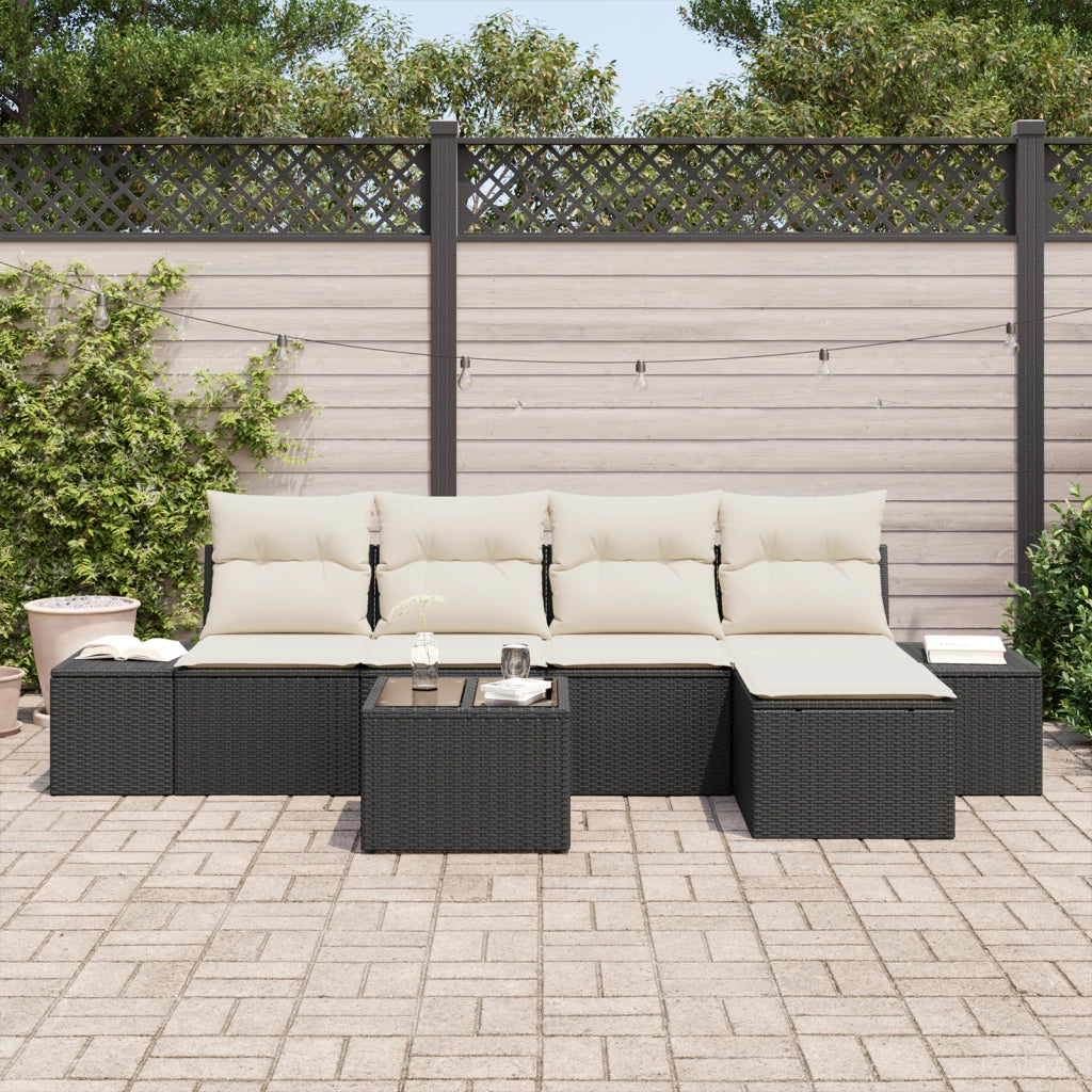 Set Divano da Giardino da 5 Pezzi con Cuscini Marrone in Polyrattan
