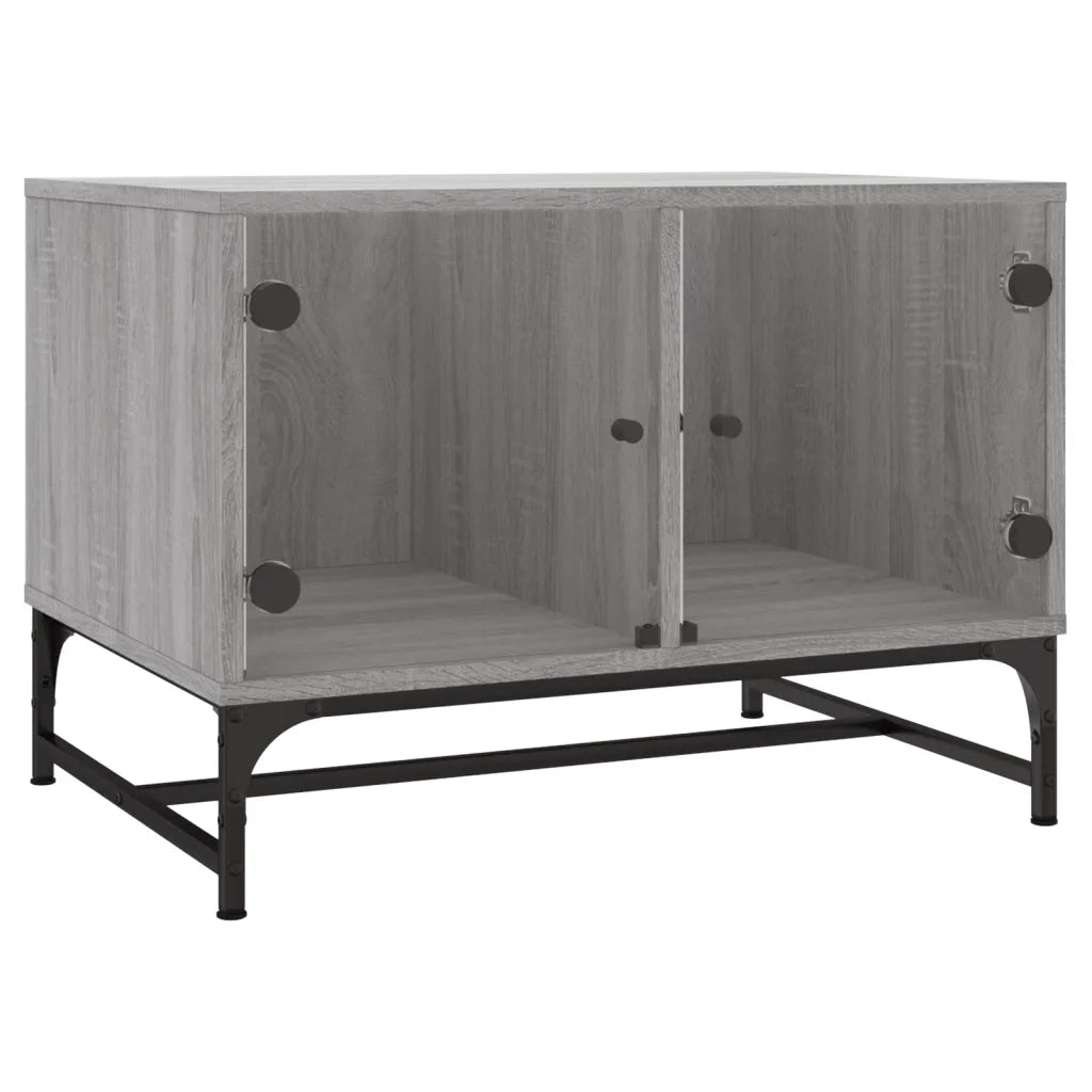 Tavolino salotto | Tavolino da caff¨¨ | Tavolino da Soggiorno con Ante in Vetro Grigio Sonoma 68,5x50x50 cm