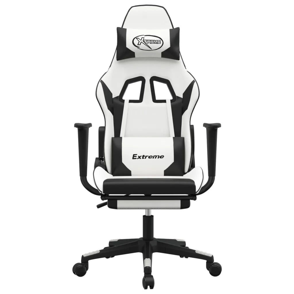Sedia da Gaming | Sedia da e-sports con Poggiapiedi Bianco e Nero in Similpelle