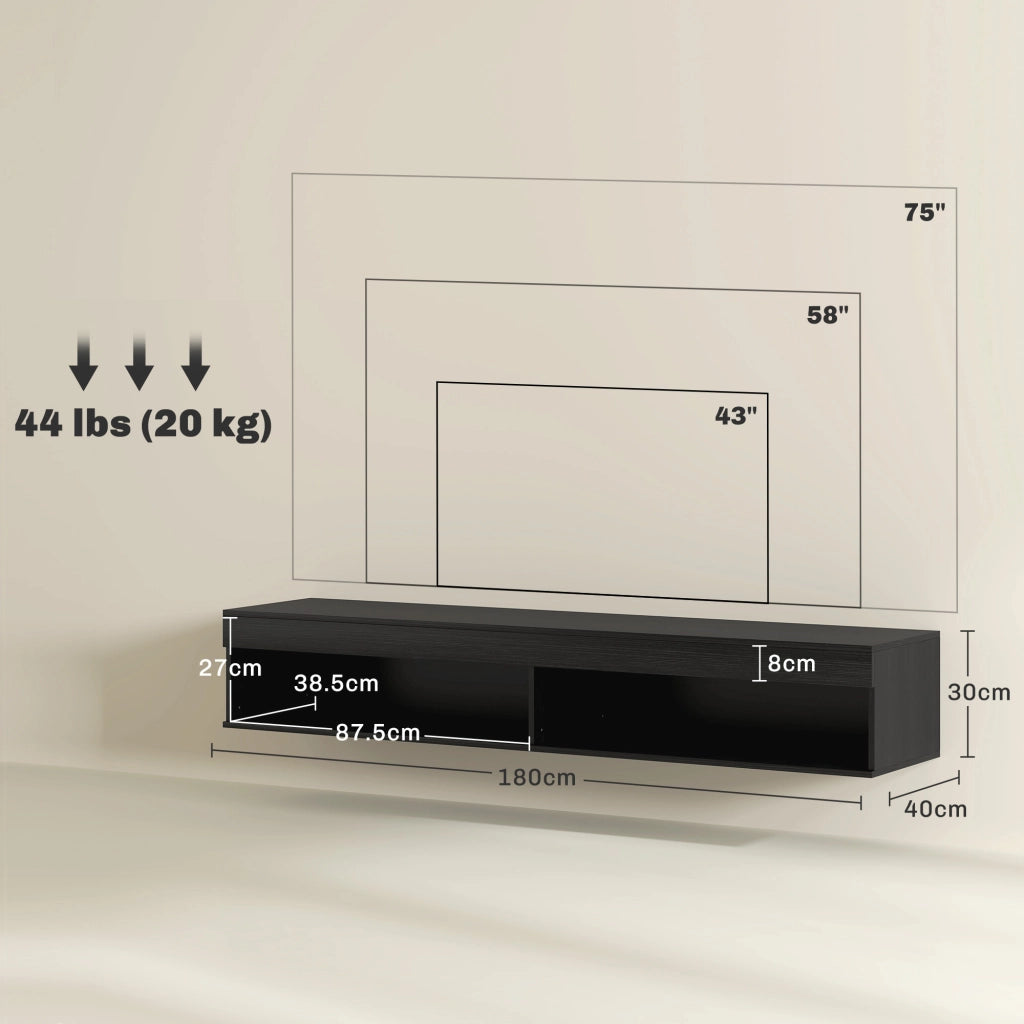 Mobile TV Sospeso con Luci LED e Telecomando ¨C zephmum ¨C Nero, 180x40x30cm