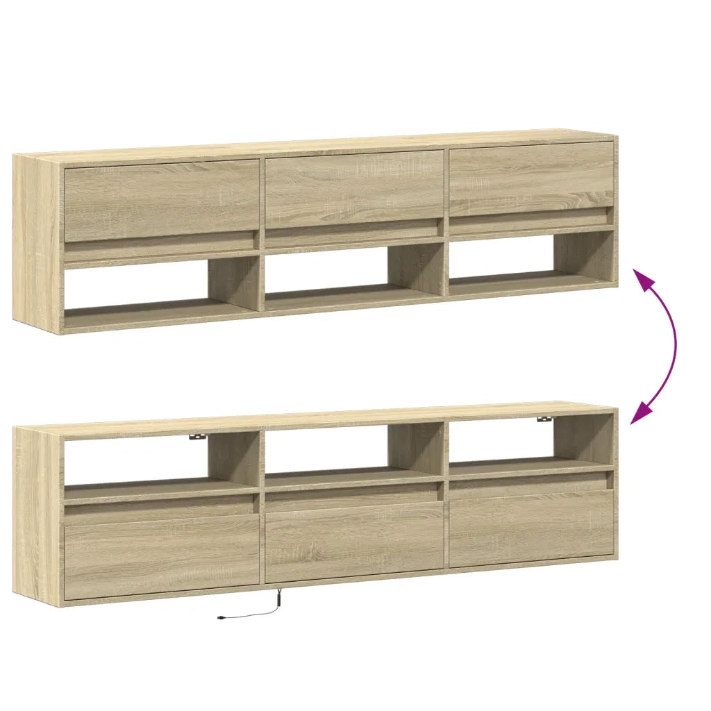 Mobile TV a Parete | Armadietto TV | Mobile Porta TV con LED Rovere Sonoma 180x31x45 cm
