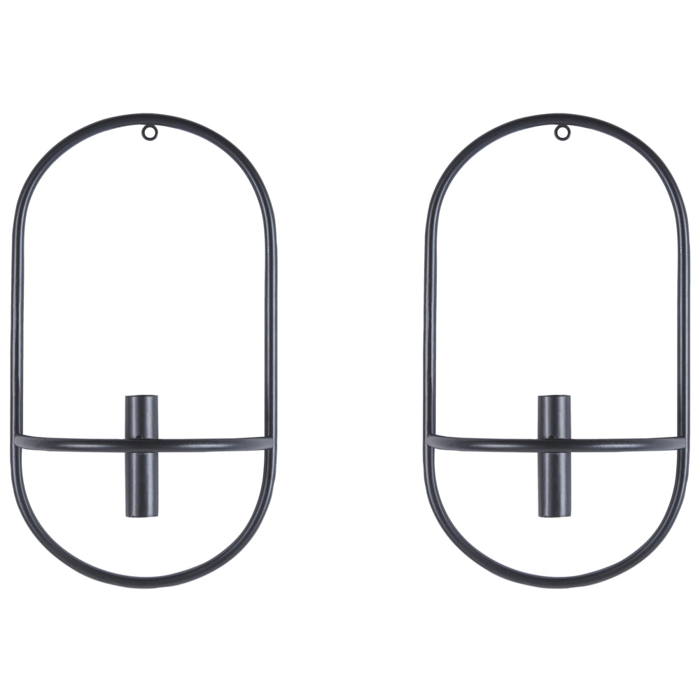Set di 2 portacandele da parete in metallo nero, stile minimalista ideale per interni ed esterni