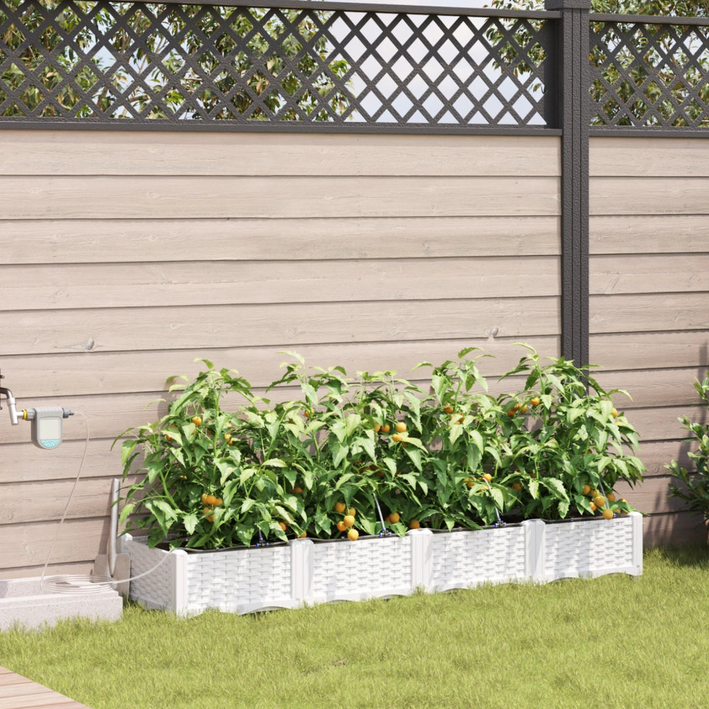 Fioriere da Giardino con Sistema di Irrigazione 4 pezzi Bianco